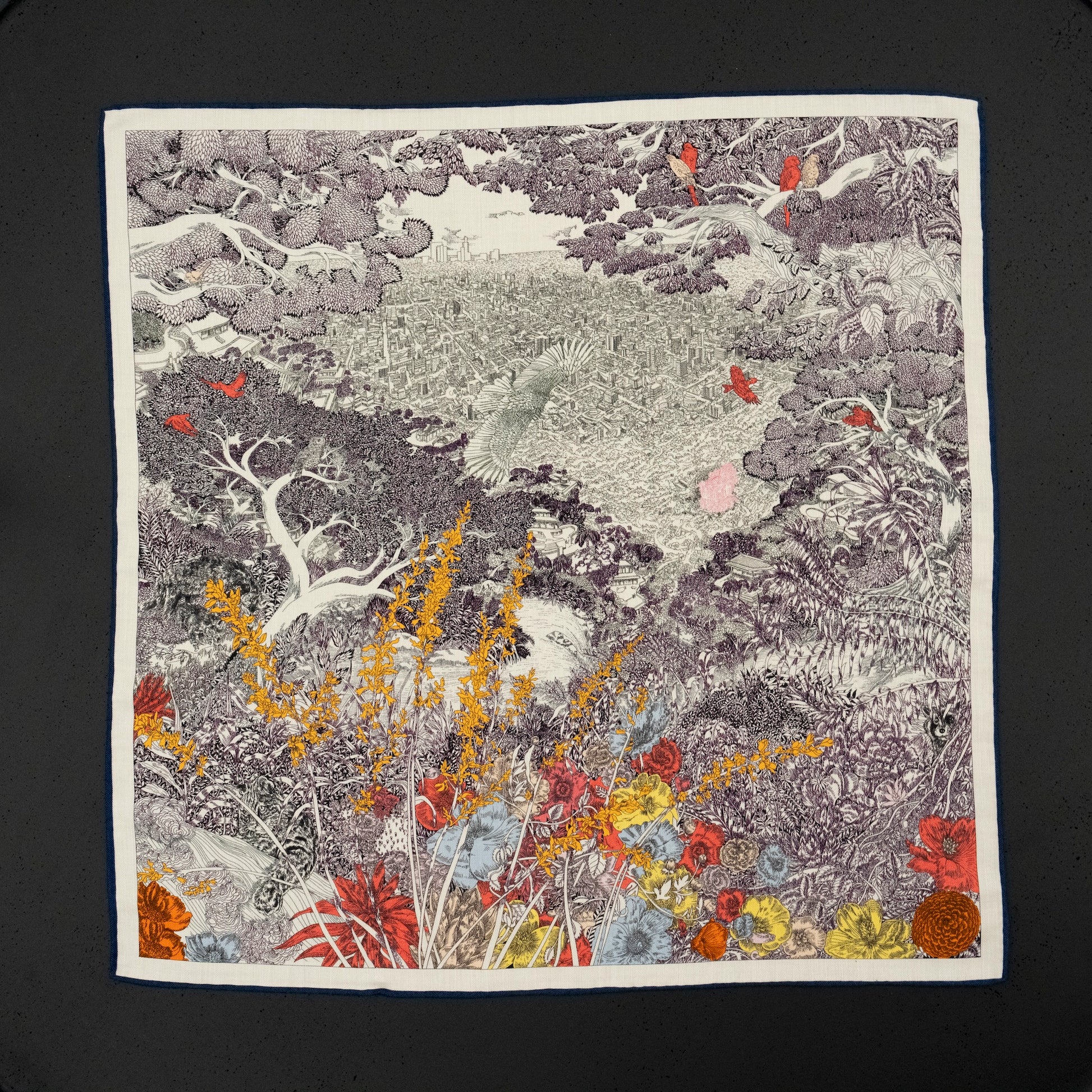 KAIYI 70x70CM Silk-Wool Scarf in Landscape Print for Women Fashion and Gift (SW65-18)