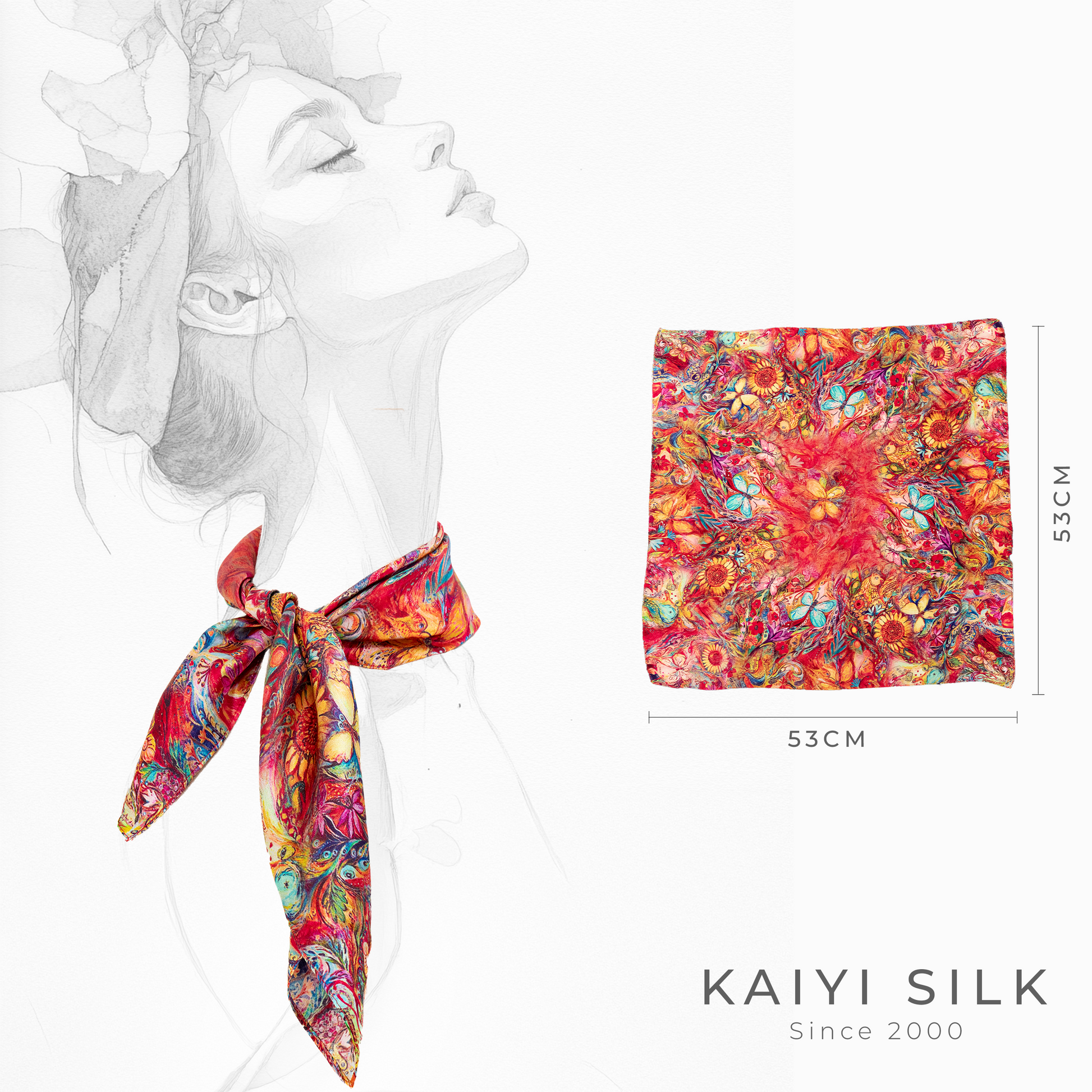 KAIYI 53x53CM 100% Pure Silk Scarf for Women Fashion and Gift (Luxurious14)