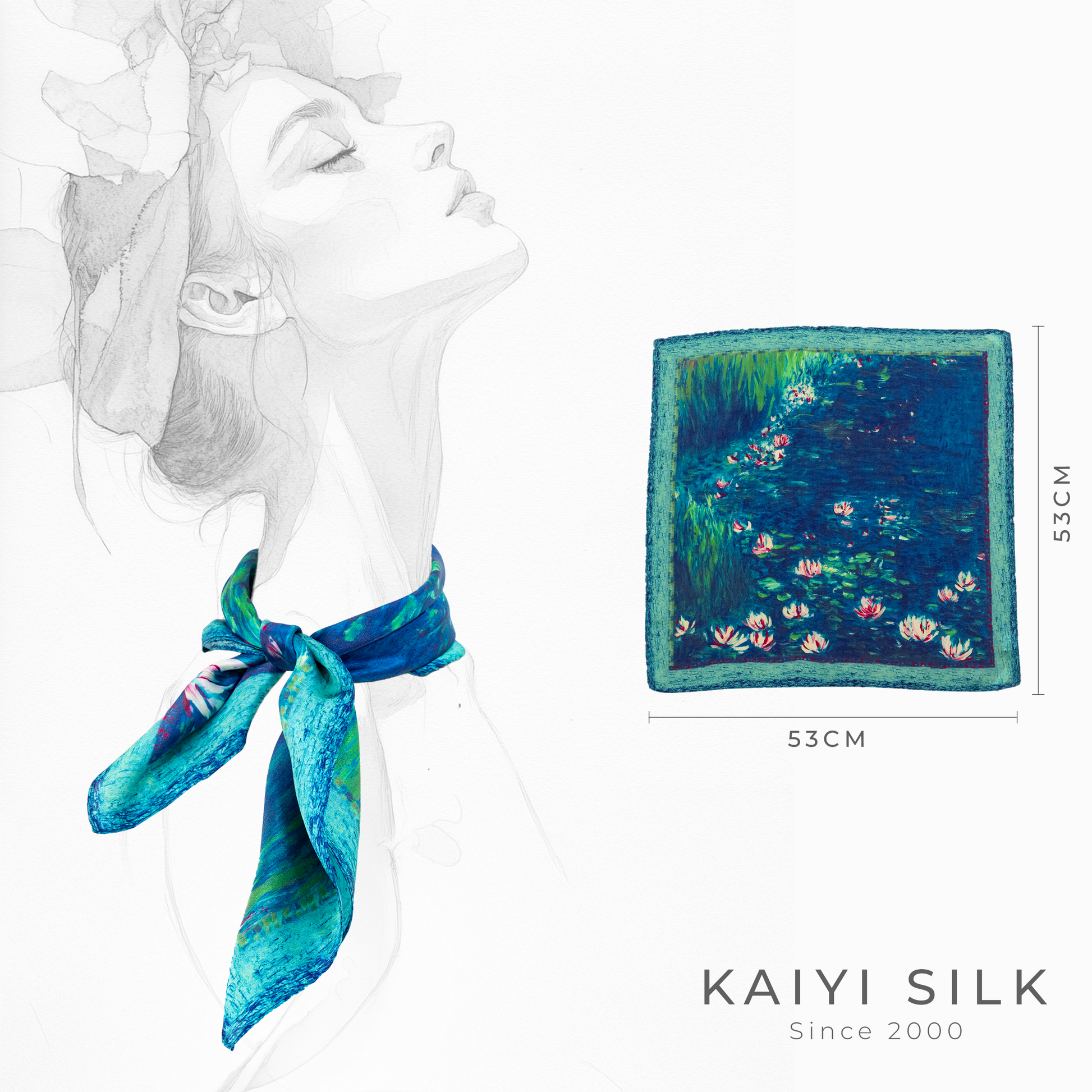 KAIYI 53x53CM 100% Pure Silk Scarf for Women Fashion and Gift (Artsy11)