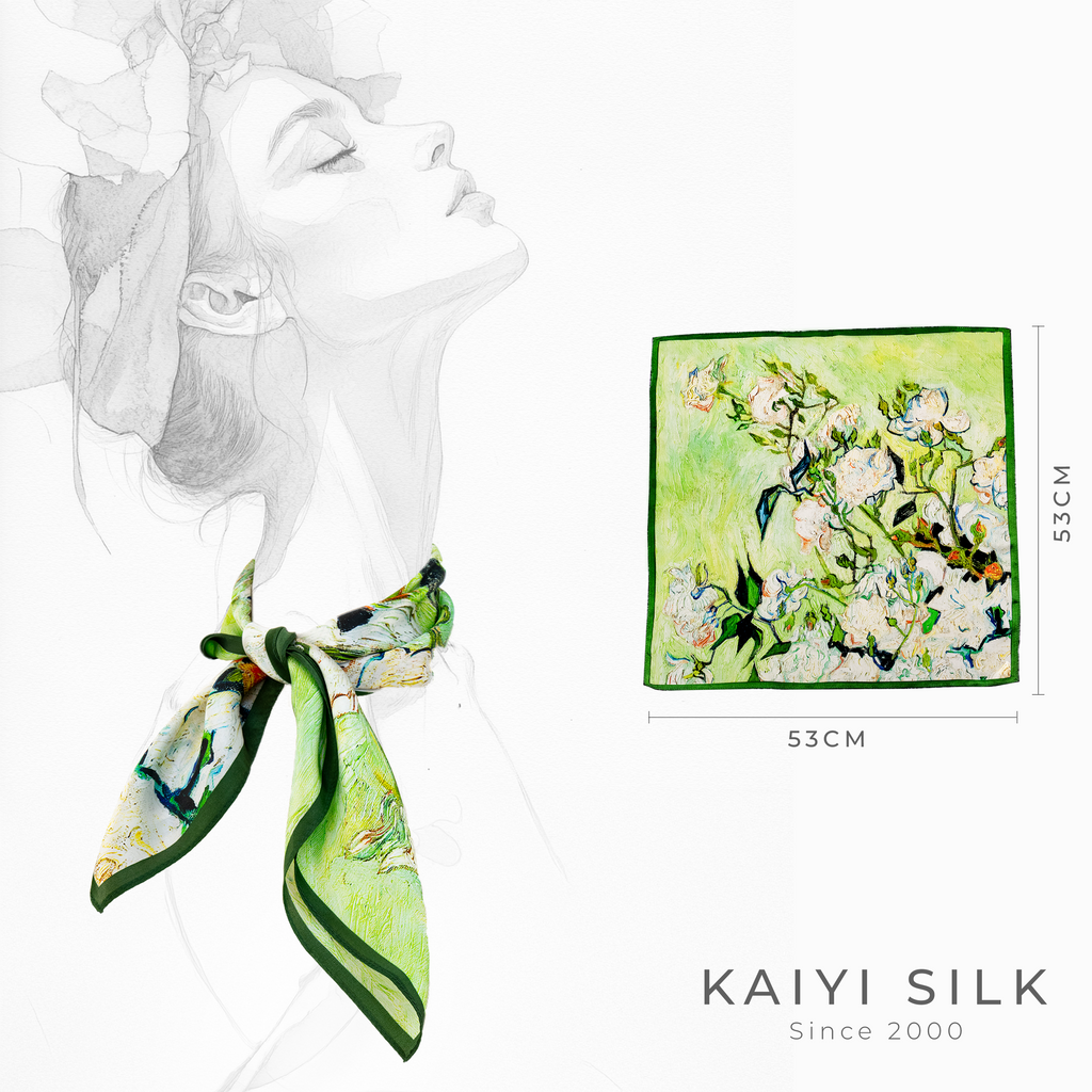 KAIYI 53x53CM 100% Pure Silk Scarf for Women Fashion and Gift (Artsy12)