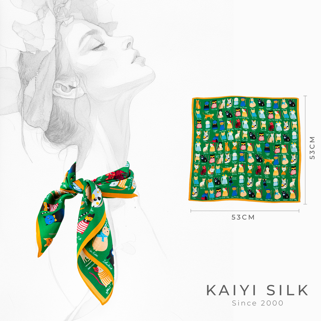 KAIYI 53x53CM 100% Pure Silk Scarf for Women Fashion and Gift (Cute05)