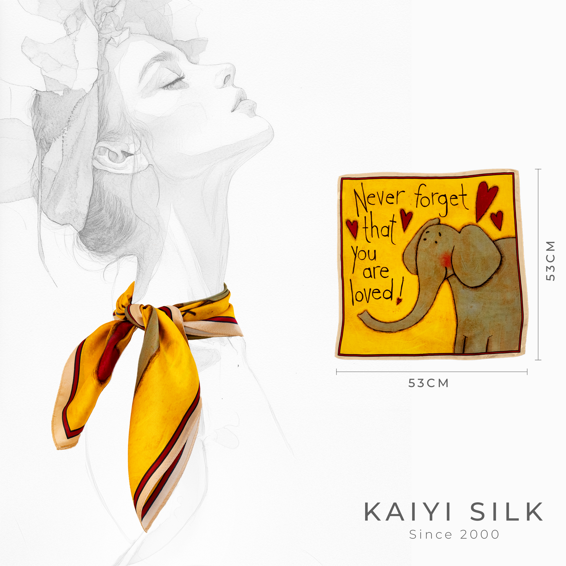 KAIYI 53x53CM 100% Pure Silk Scarf for Women Fashion and Gift (Cute06)