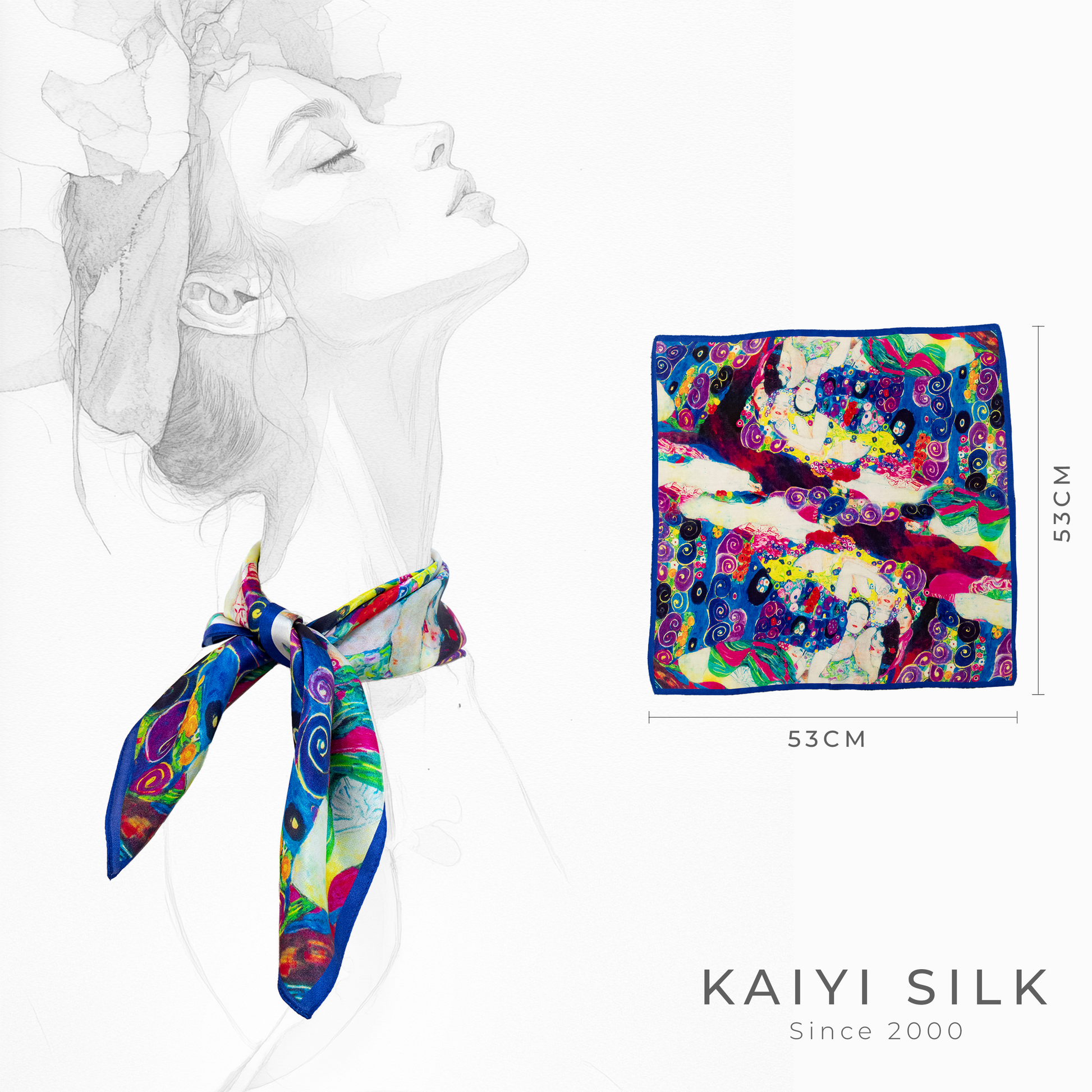 KAIYI 53x53CM 100% Pure Silk Scarf for Women Fashion and Gift (Luxurious08)