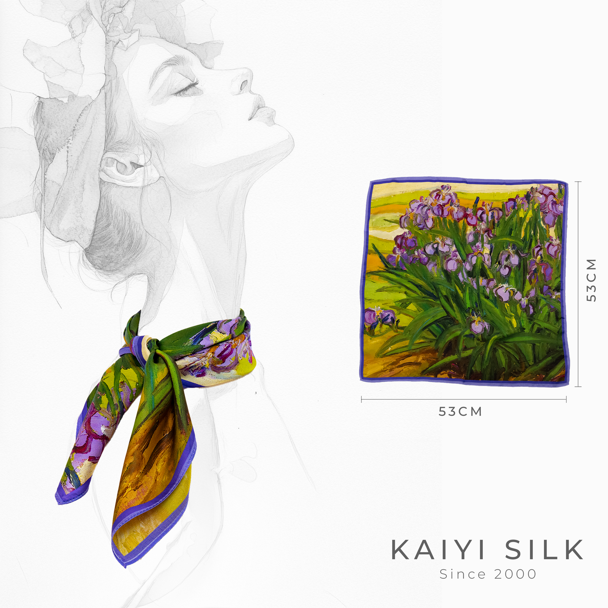 KAIYI 53x53CM 100% Pure Silk Scarf for Women Fashion and Gift (Artsy04)