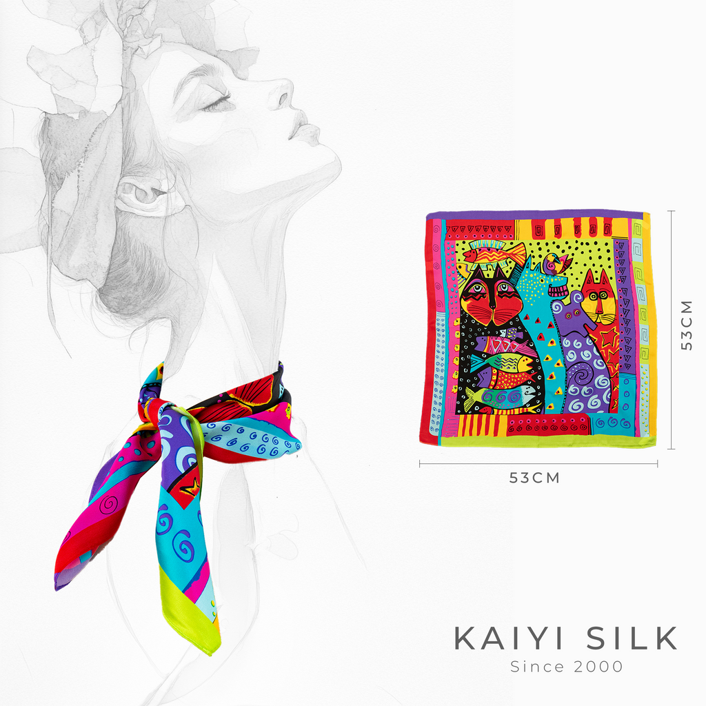 KAIYI 53x53CM 100% Pure Silk Scarf for Women Fashion and Gift (Artsy05)