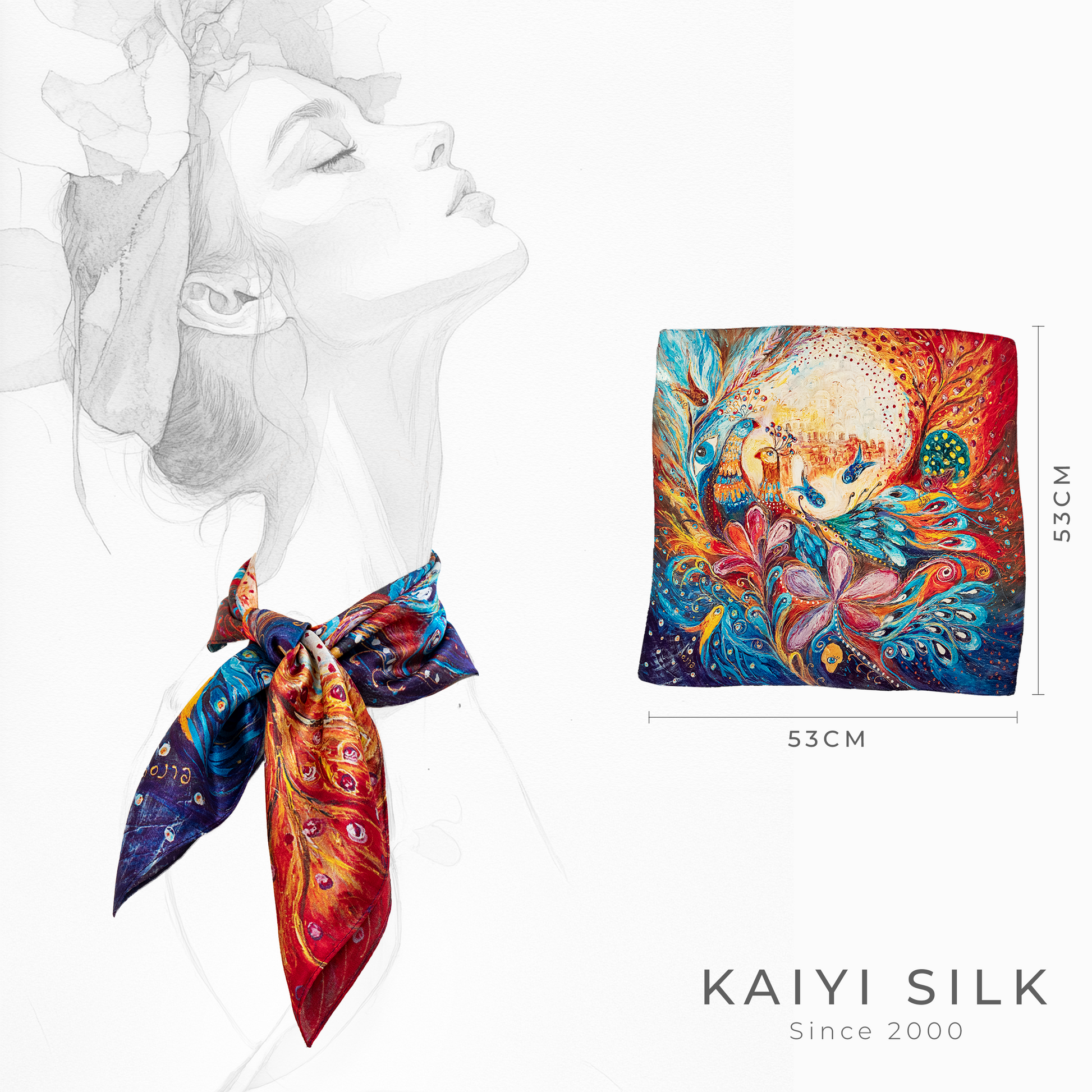 KAIYI 53x53CM 100% Pure Silk Scarf for Women Fashion and Gift (Luxurious01)