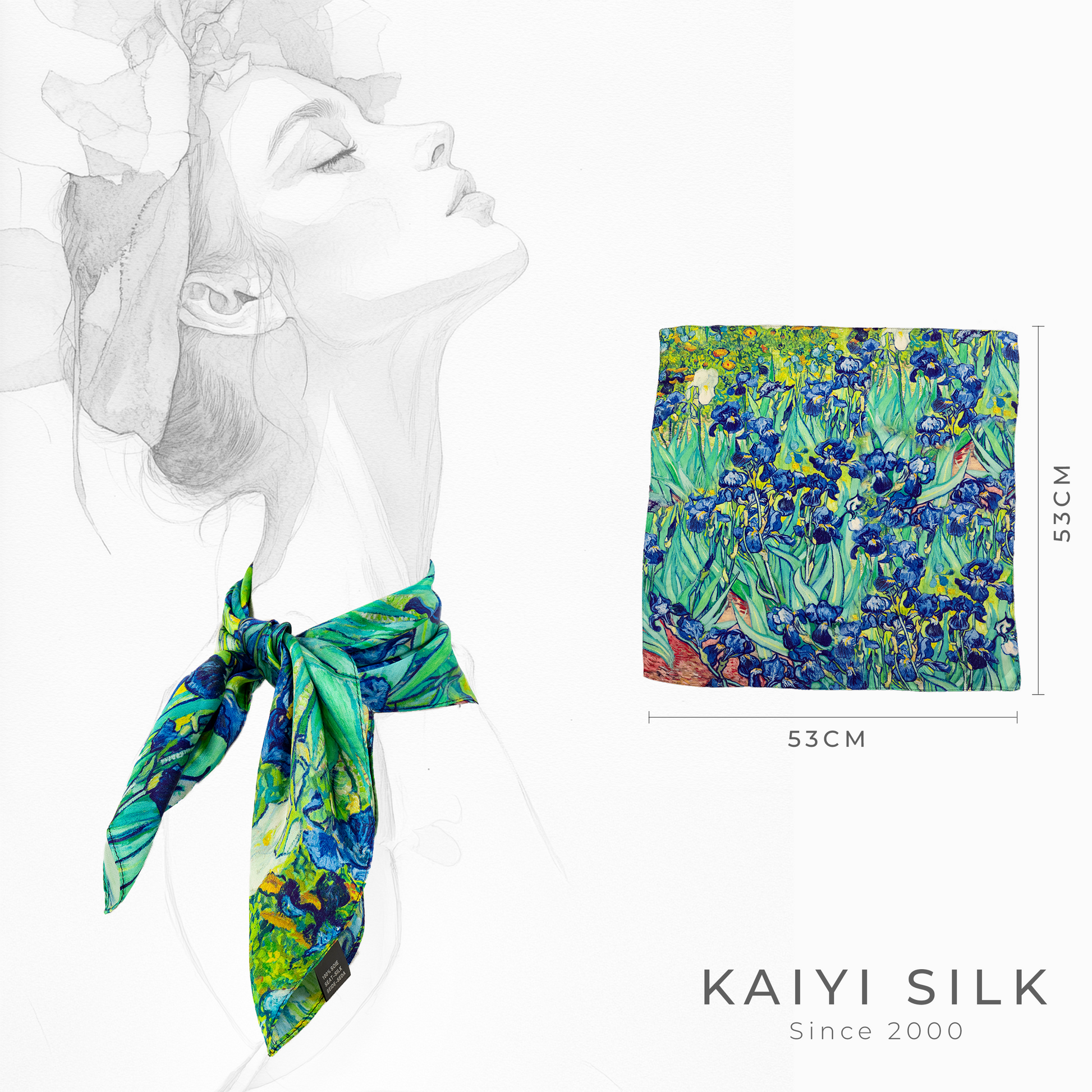 KAIYI 53x53CM 100% Pure Silk Scarf for Women Fashion and Gift (Artsy06)