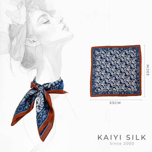 KAIYI 53x53CM 100% Pure Silk Scarf for Women Fashion and Gift (Luxurious06)