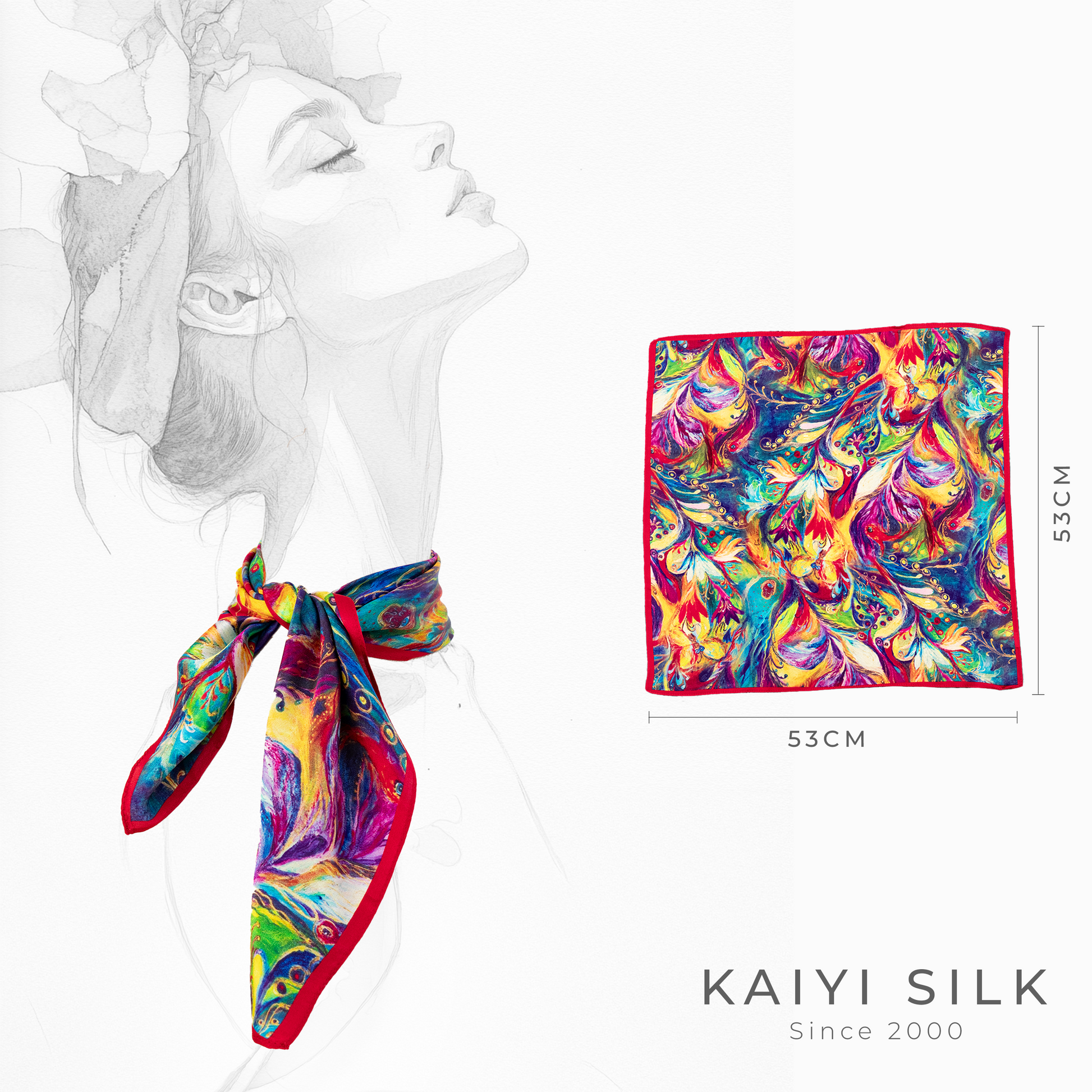 KAIYI 53x53CM 100% Pure Silk Scarf for Women Fashion and Gift(Luxurious12)