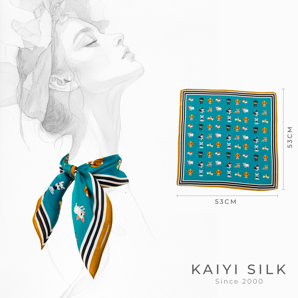 KAIYI 53x53CM 100% Pure Silk Scarf for Women Fashion and Gift (Cute08)