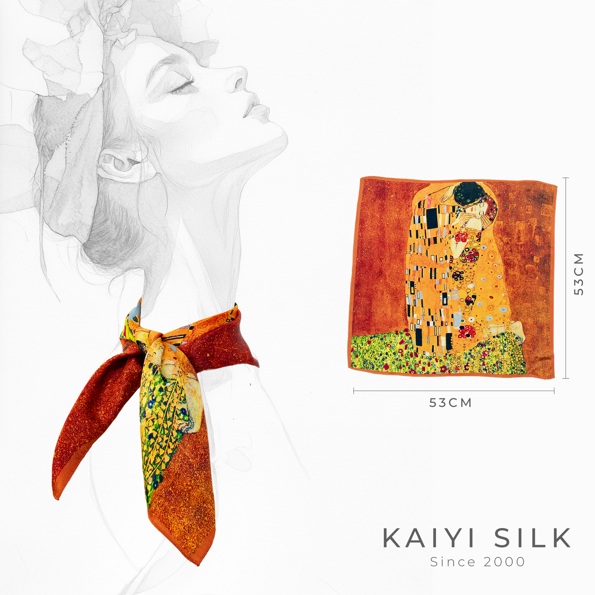 KAIYI 53x53CM 100% Pure Silk Scarf for Women Fashion and Gift (Artsy13)