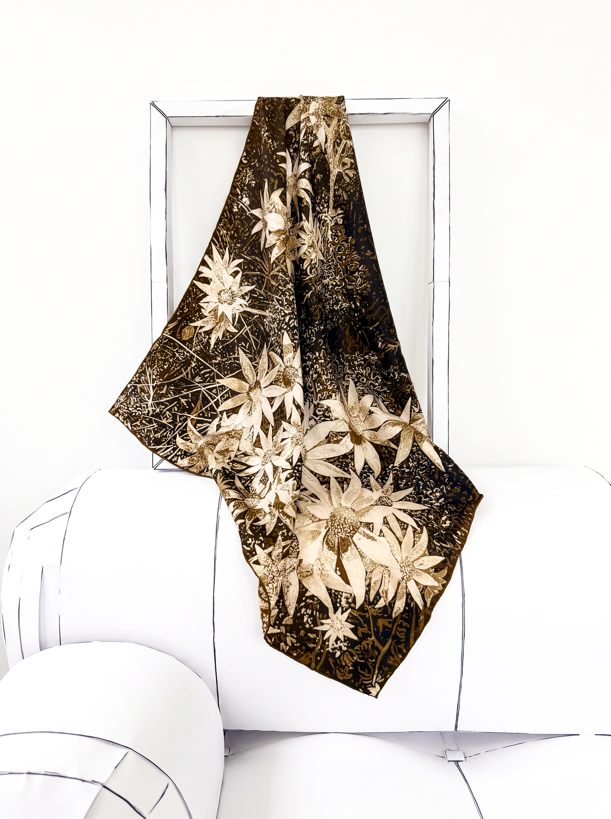 "Into the Mystic - Sepia" 70x70cm Square Silk Scarf