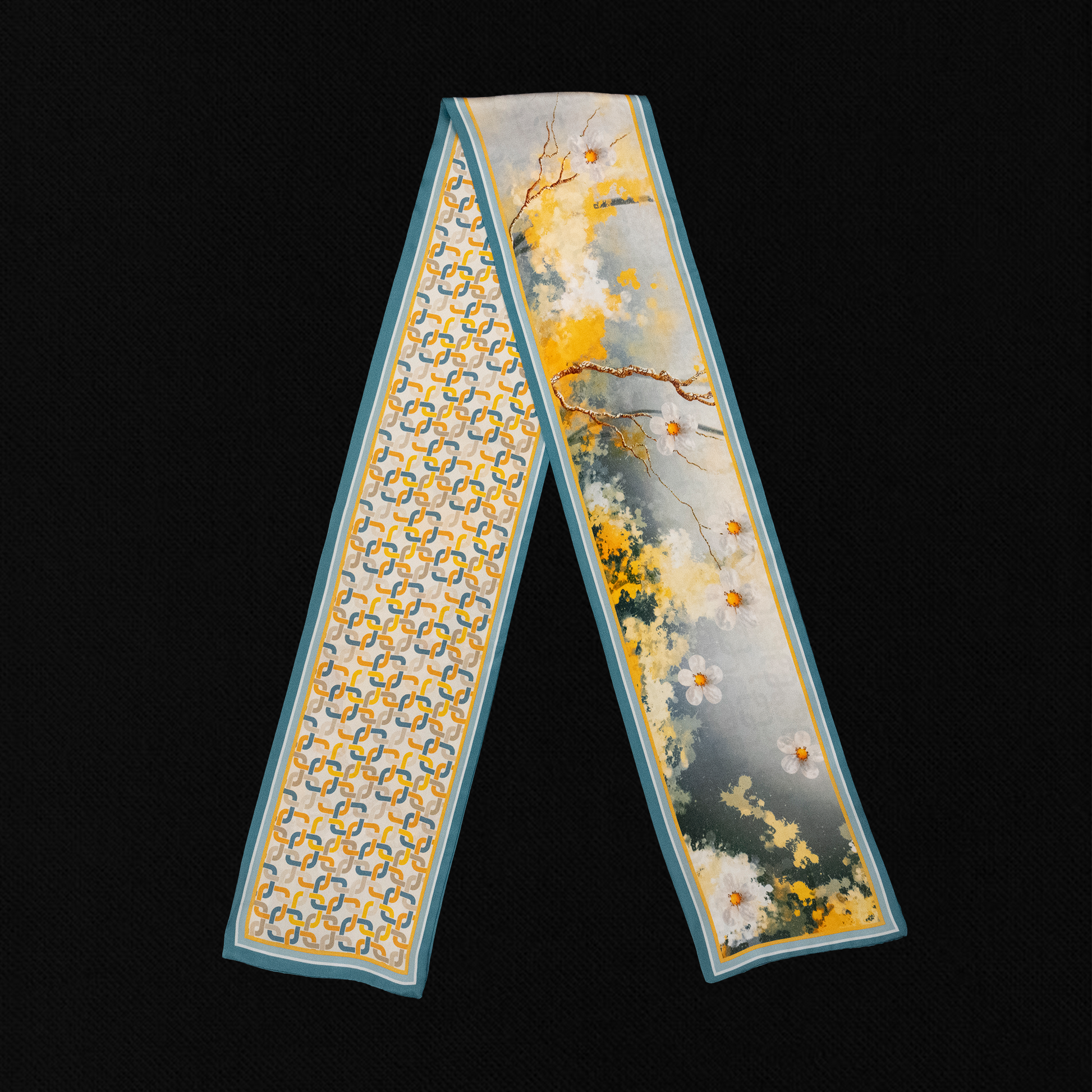KAIYI 17x150CM 100% Pure Silk Scarf in Floral Print for Women Fashion and Gift (SU08)