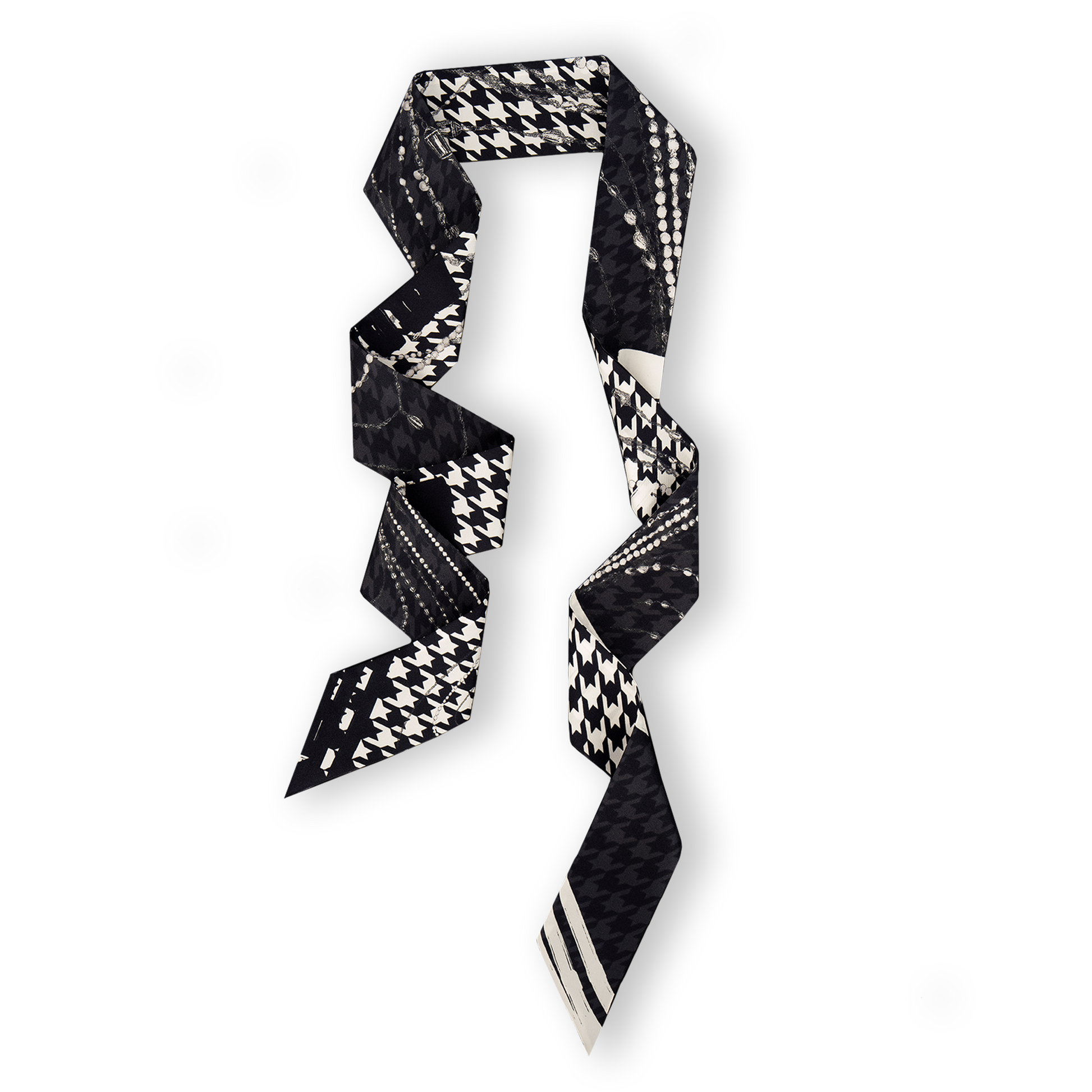 VINTAGE003 - Houndstooth Pearls Silk Bandeau