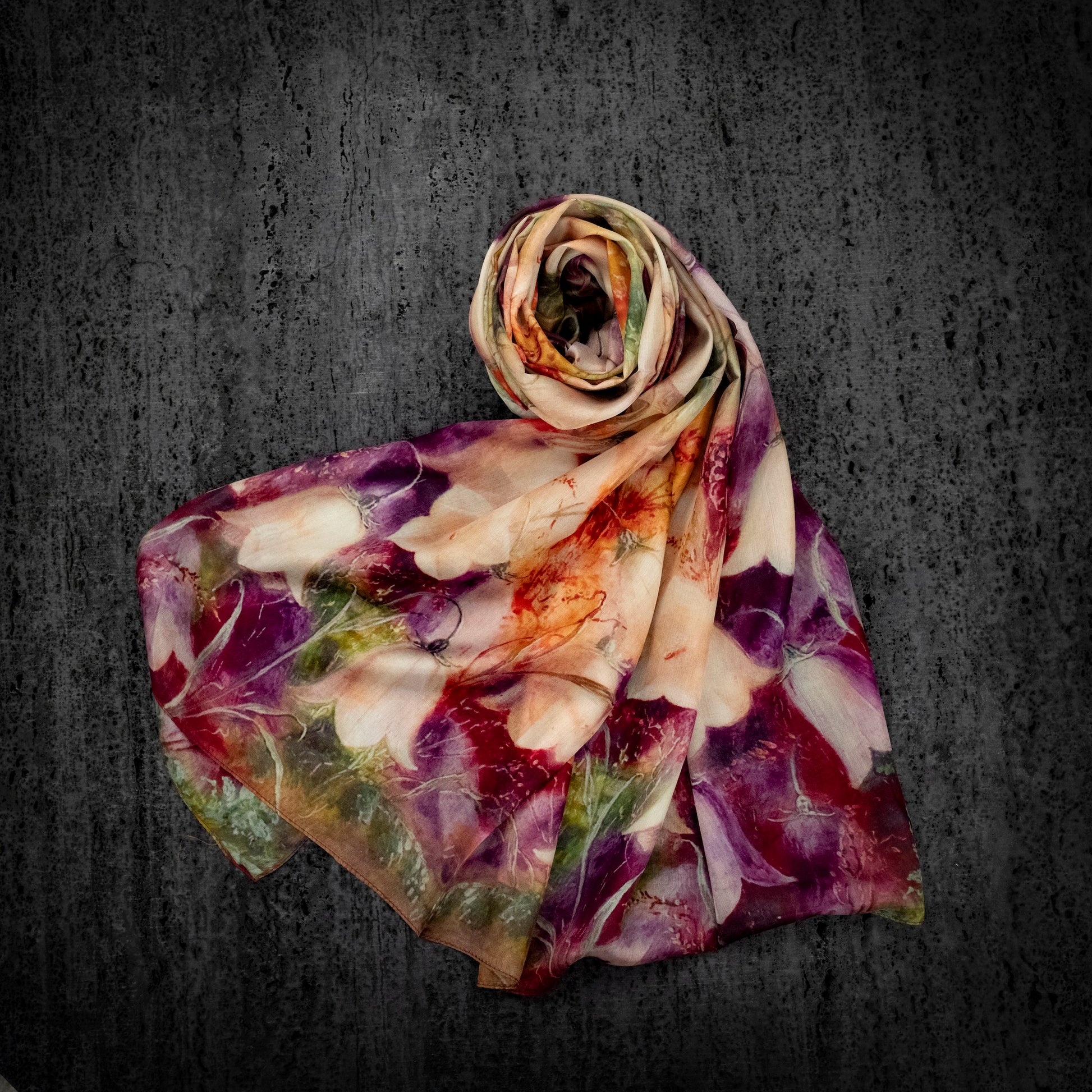 KAIYI 110x170CM 100% Pure Paj Silk Scarf in Oil Floral Print for Women Fashion and Gift (PAJ05)