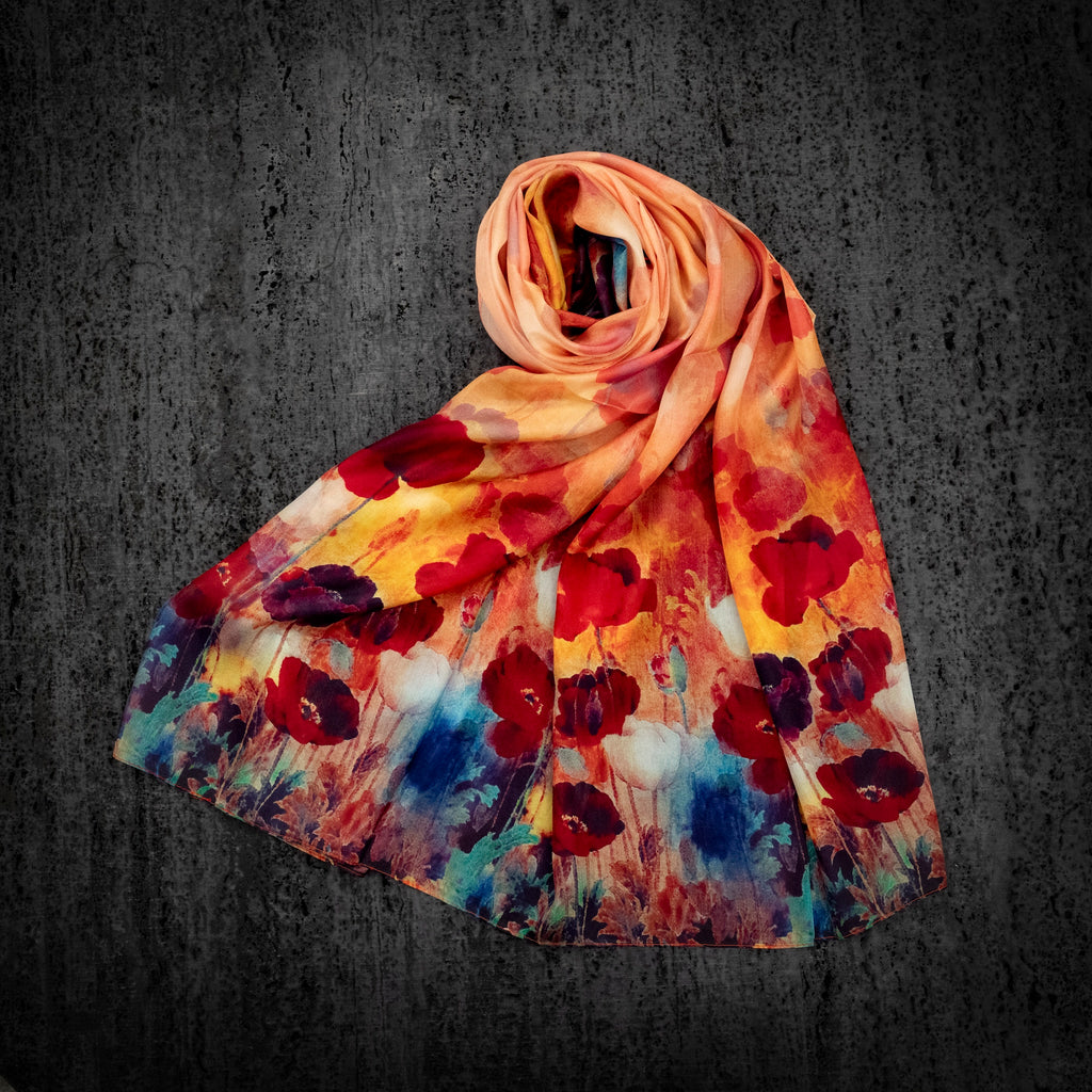 KAIYI 110x170CM 100% Pure Paj Silk Scarf in Oil Floral Print for Women Fashion and Gift (PAJ06)