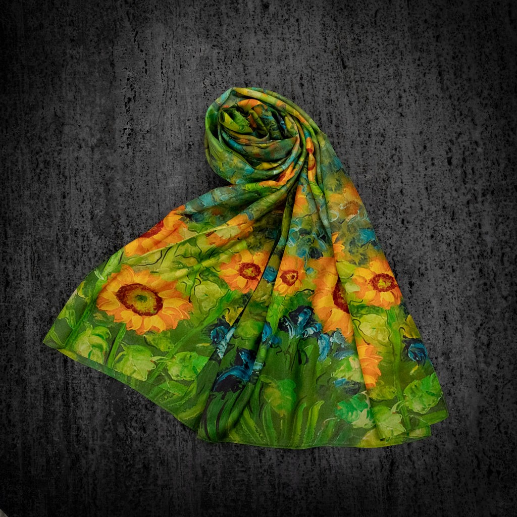 KAIYI 110x170CM 100% Pure Paj Silk Scarf in Floral Print for Women Fashion and Gift (PAJ10)