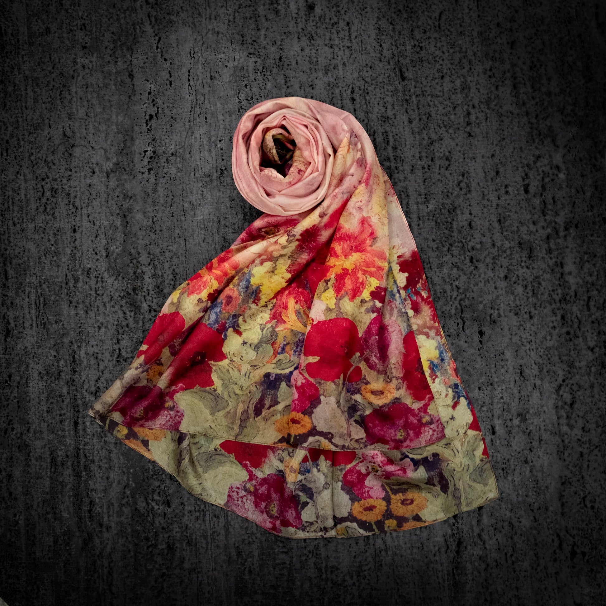KAIYI 110x170CM 100% Pure Paj Silk Scarf in Oil Floral Print for Women Fashion and Gift (PAJ07)