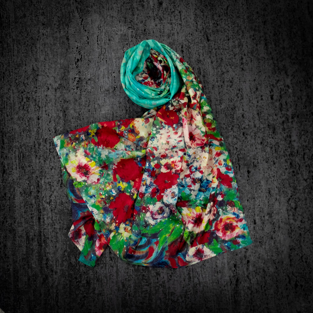 KAIYI 110x170CM 100% Pure Paj Silk Scarf in Oil Floral Print for Women Fashion and Gift (PAJ11)