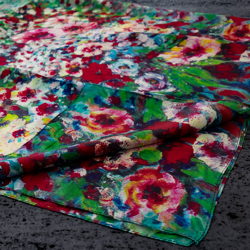KAIYI 110x170CM 100% Pure Paj Silk Scarf in Oil Floral Print for Women Fashion and Gift (PAJ11)