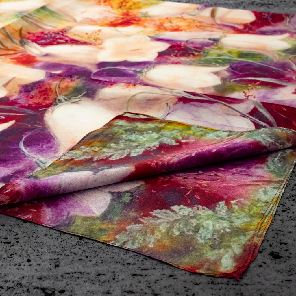 KAIYI 110x170CM 100% Pure Paj Silk Scarf in Oil Floral Print for Women Fashion and Gift (PAJ05)