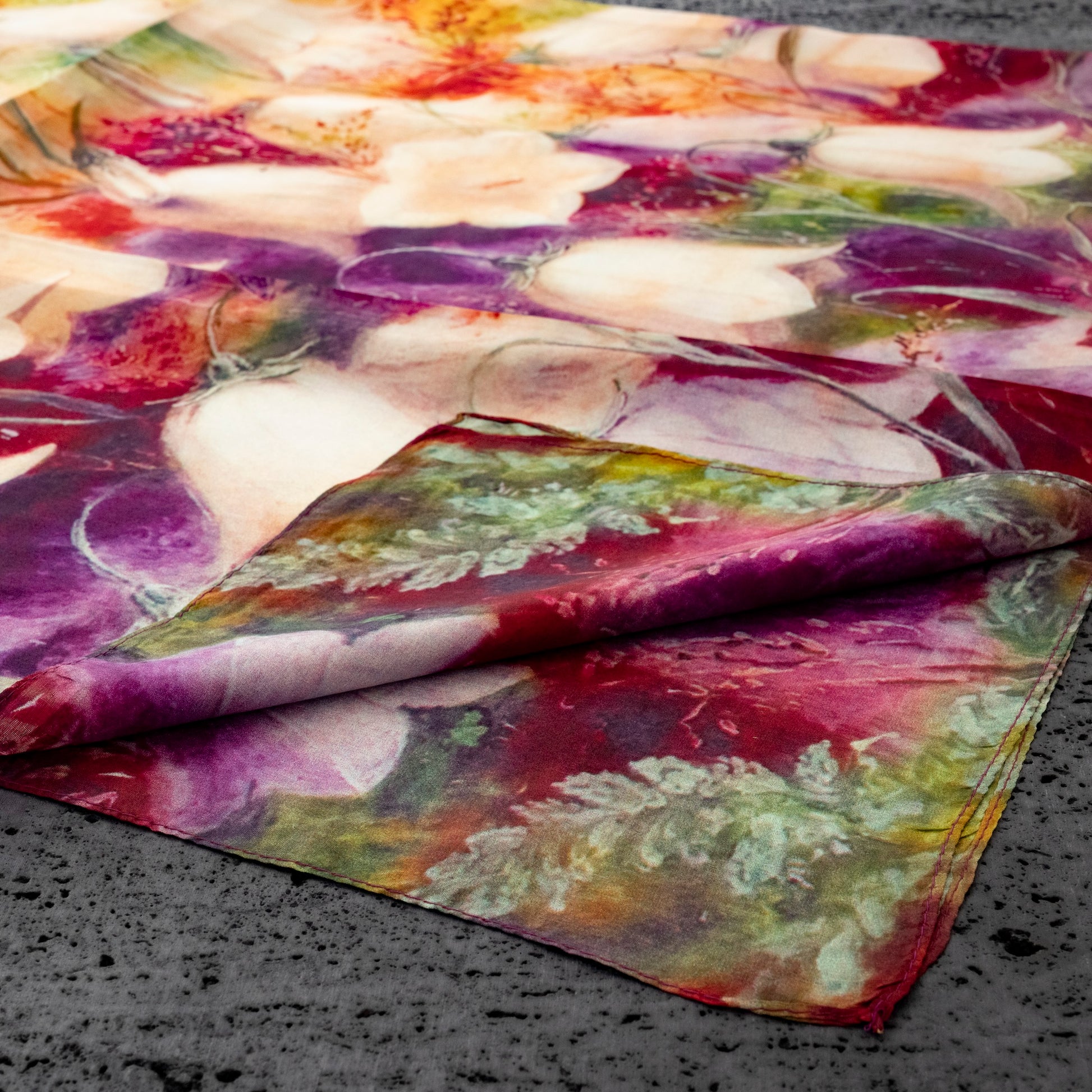 KAIYI 110x170CM 100% Pure Paj Silk Scarf in Oil Floral Print for Women Fashion and Gift (PAJ05)