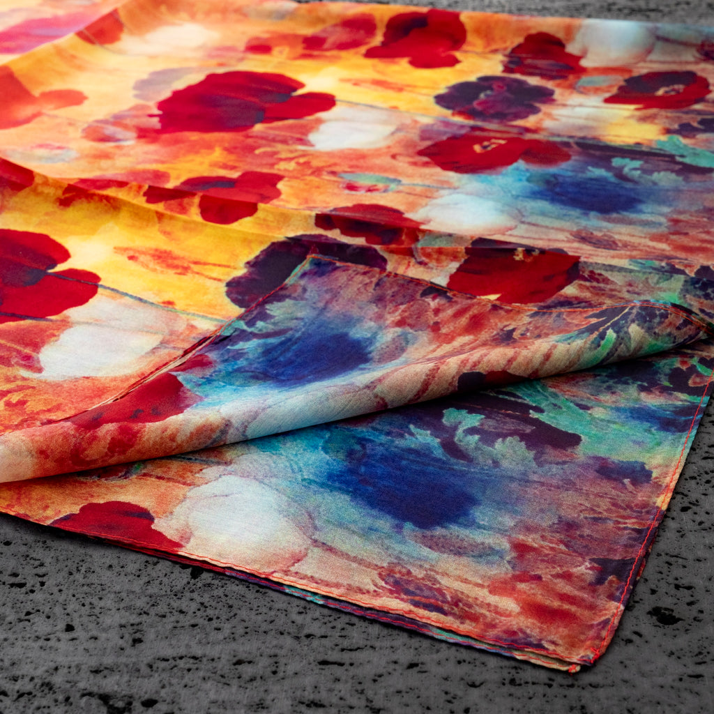 KAIYI 110x170CM 100% Pure Paj Silk Scarf in Oil Floral Print for Women Fashion and Gift (PAJ06)
