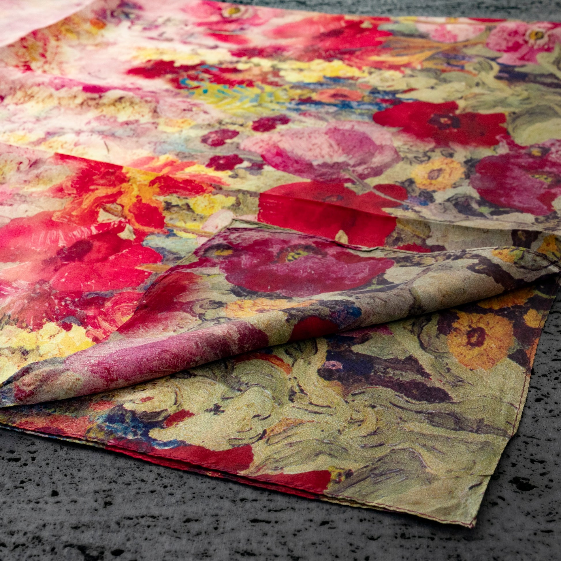 KAIYI 110x170CM 100% Pure Paj Silk Scarf in Oil Floral Print for Women Fashion and Gift (PAJ07)
