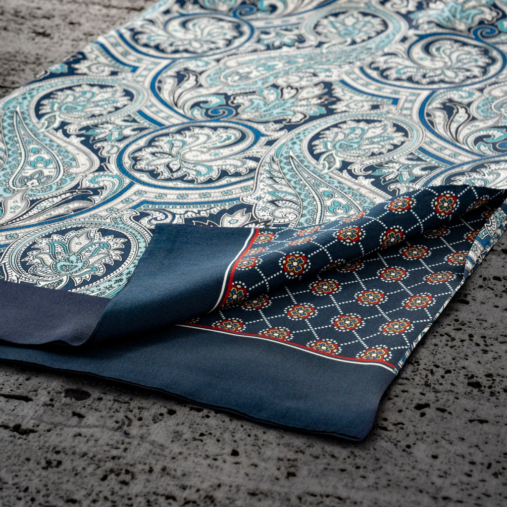 KAIYI 27x160CM 100% Pure Silk Scarf in Double-sided Print for Men’s Fashion and Gift (MEN09)