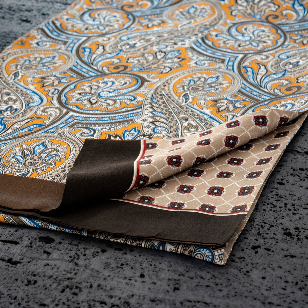 KAIYI 27x160CM 100% Pure Silk Scarf in Double-sided Print for Men’s Fashion and Gift (MEN08)