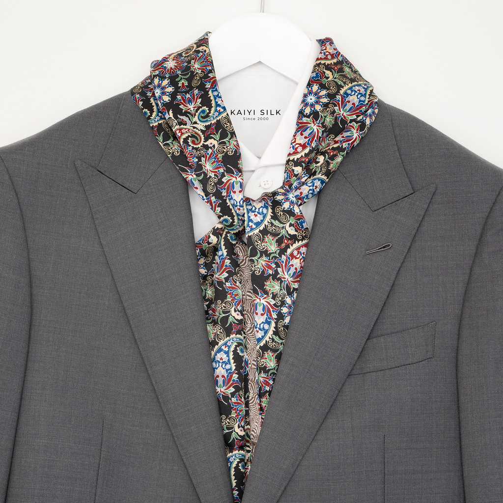 KAIYI 27x160CM 100% Pure Silk Scarf in Double-sided Print for Men’s Fashion and Gift (MEN01)