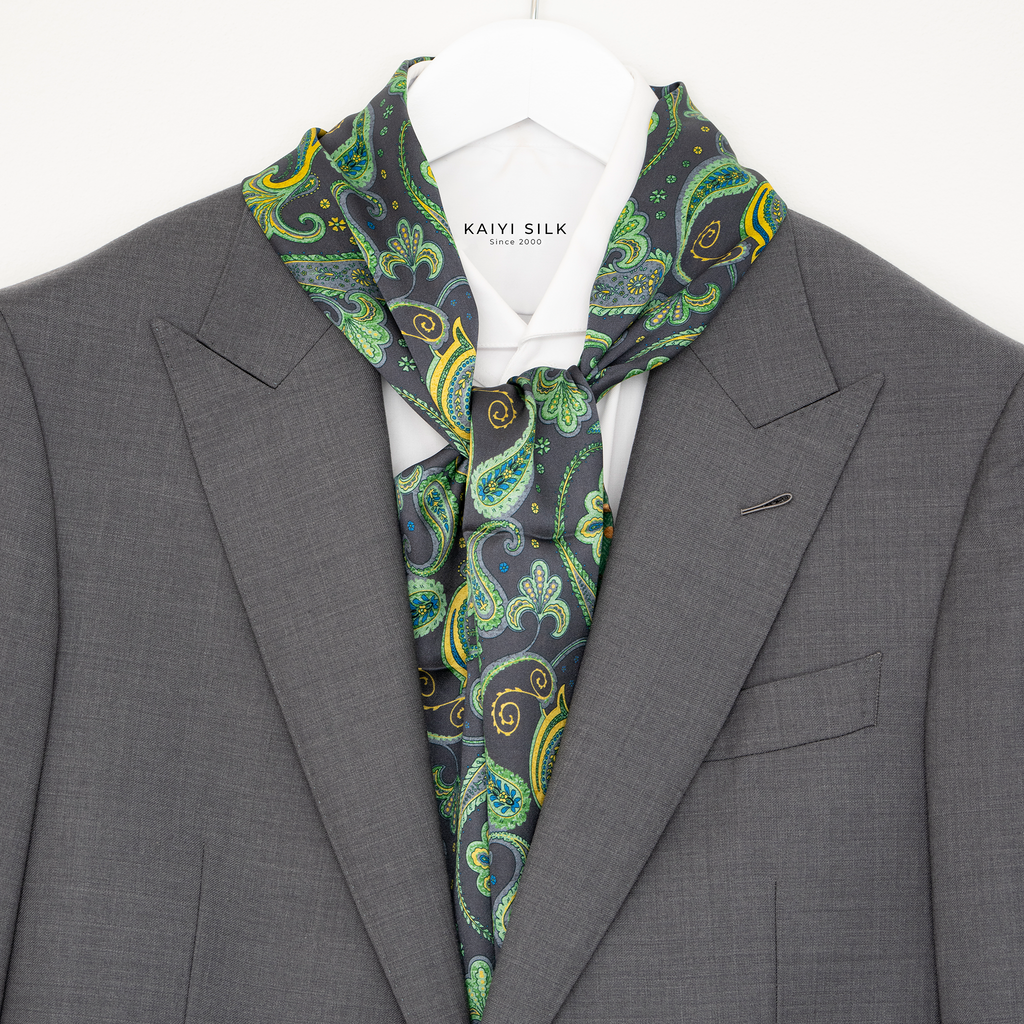 KAIYI 27x160CM 100% Pure Silk Scarf in Double-sided Print for Men’s Fashion and Gift (MEN02)