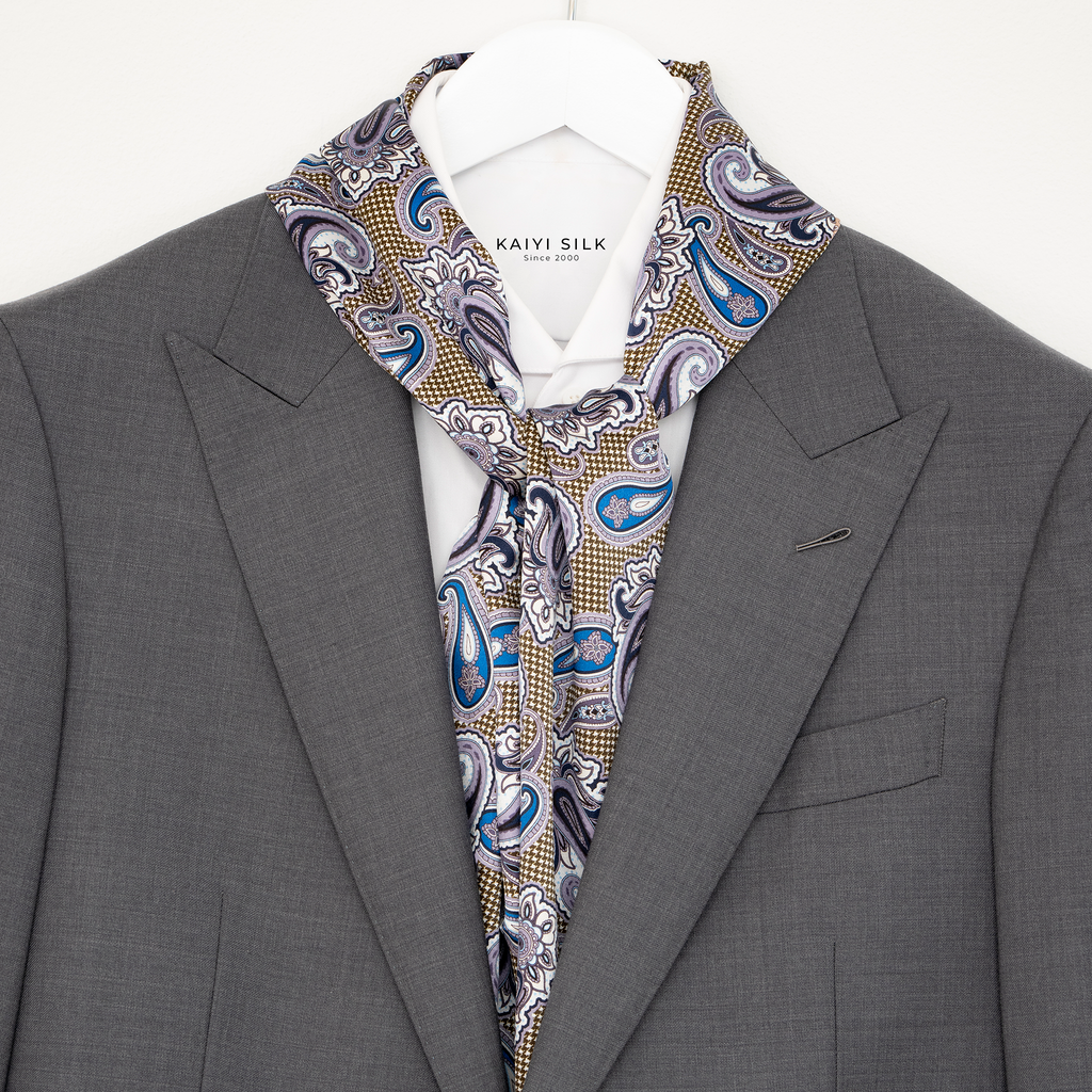 KAIYI 27x160CM 100% Pure Silk Scarf in Double-sided Print for Men’s Fashion and Gift (MEN03)