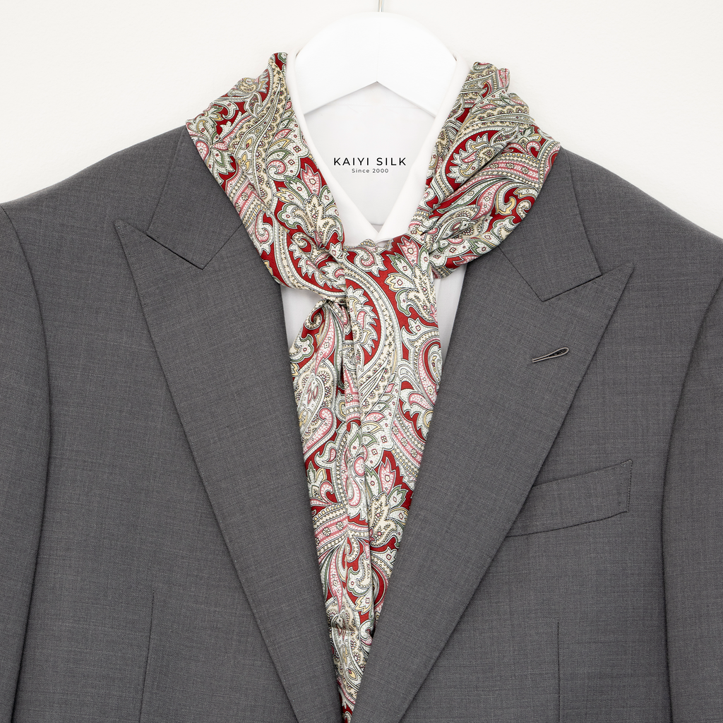 KAIYI 27x160CM 100% Pure Silk Scarf in Double-sided Print for Men’s Fashion and Gift (MEN04)
