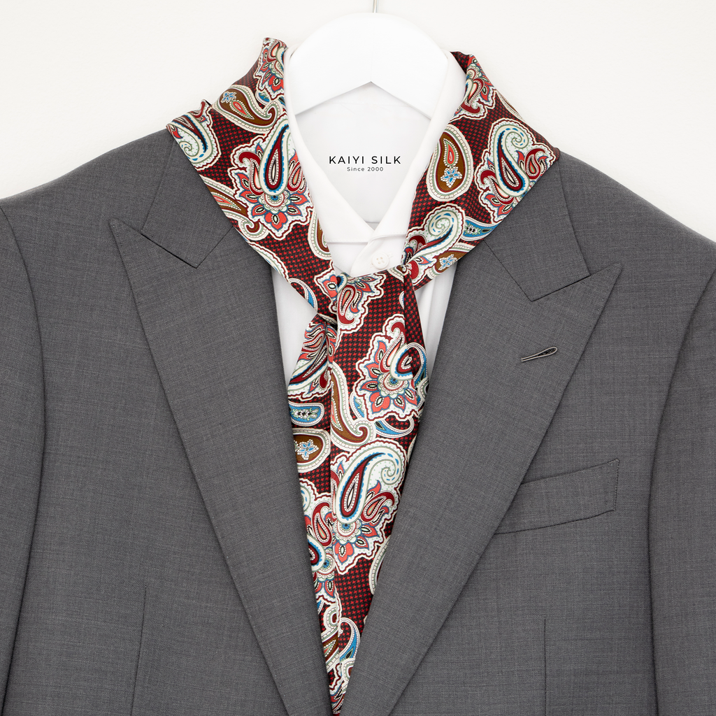 KAIYI 27x160CM 100% Pure Silk Scarf in Double-sided Print for Men’s Fashion and Gift (MEN05)