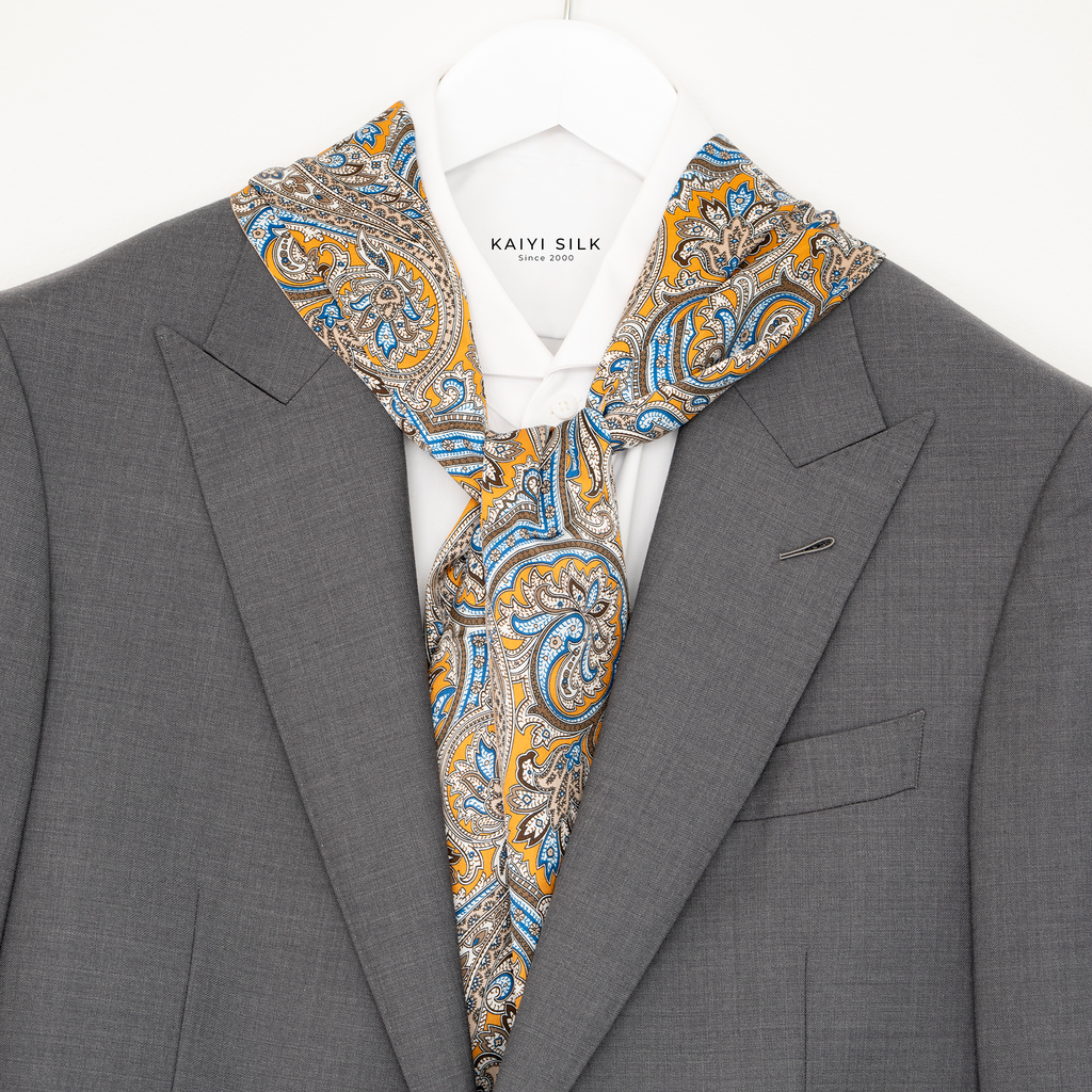 KAIYI 27x160CM 100% Pure Silk Scarf in Double-sided Print for Men’s Fashion and Gift (MEN08)