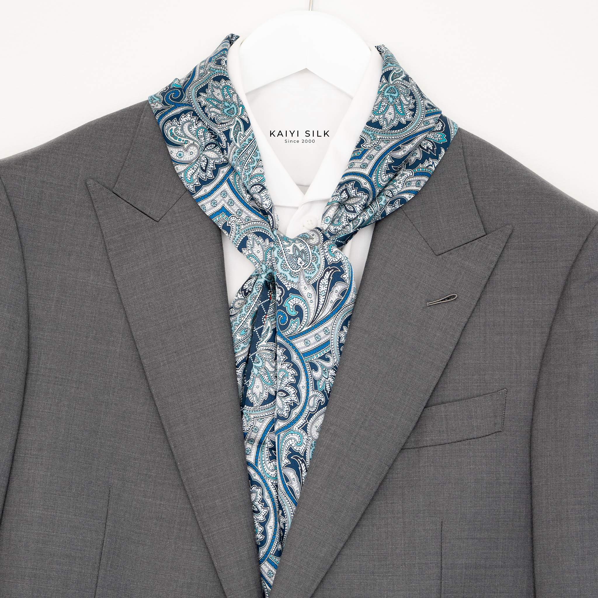 KAIYI 27x160CM 100% Pure Silk Scarf in Double-sided Print for Men’s Fashion and Gift (MEN09)