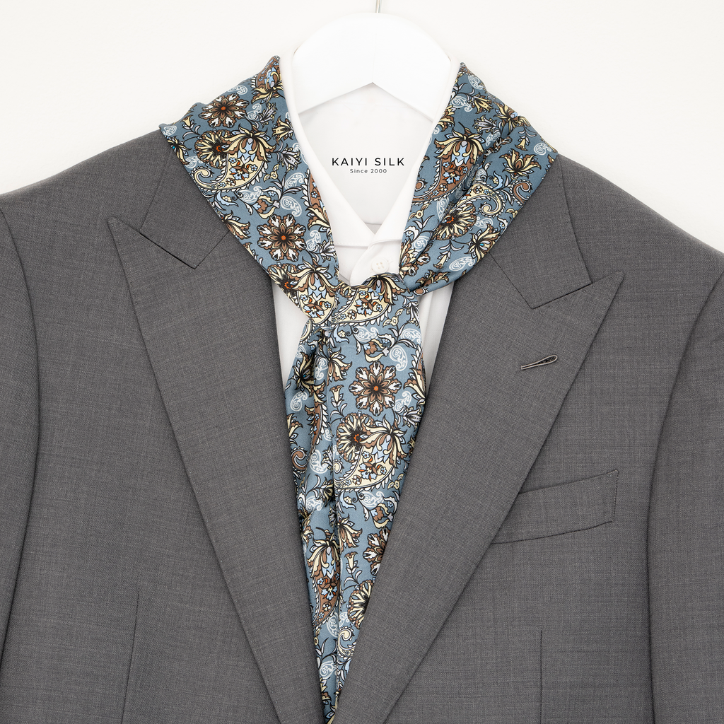 KAIYI 27x160CM 100% Pure Silk Scarf in Double-sided Print for Men’s Fashion and Gift (MEN10)