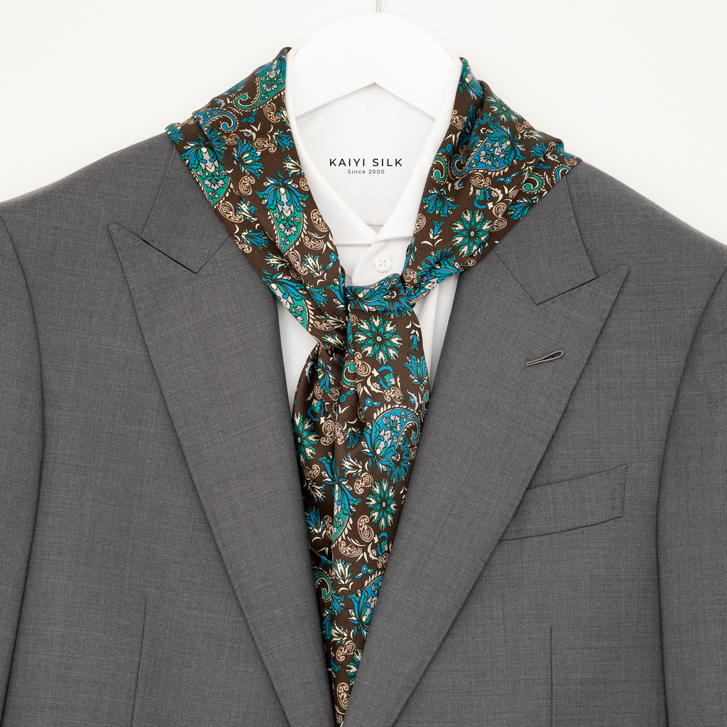 KAIYI 27x160CM 100% Pure Silk Scarf in Double-sided Print for Men’s Fashion and Gift (MEN12)