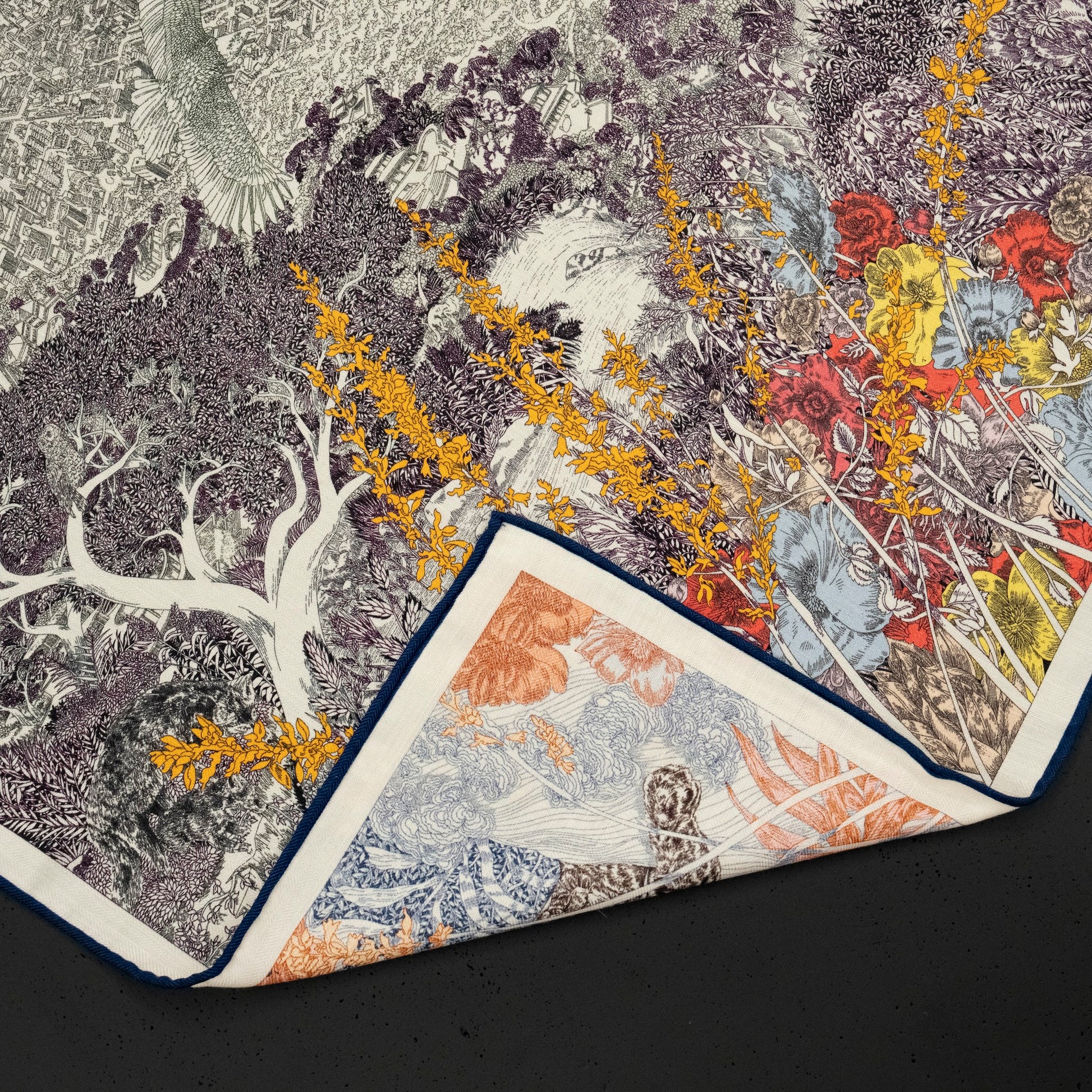 KAIYI 70x70CM Silk-Wool Scarf in Landscape Print for Women Fashion and Gift (SW65-18)