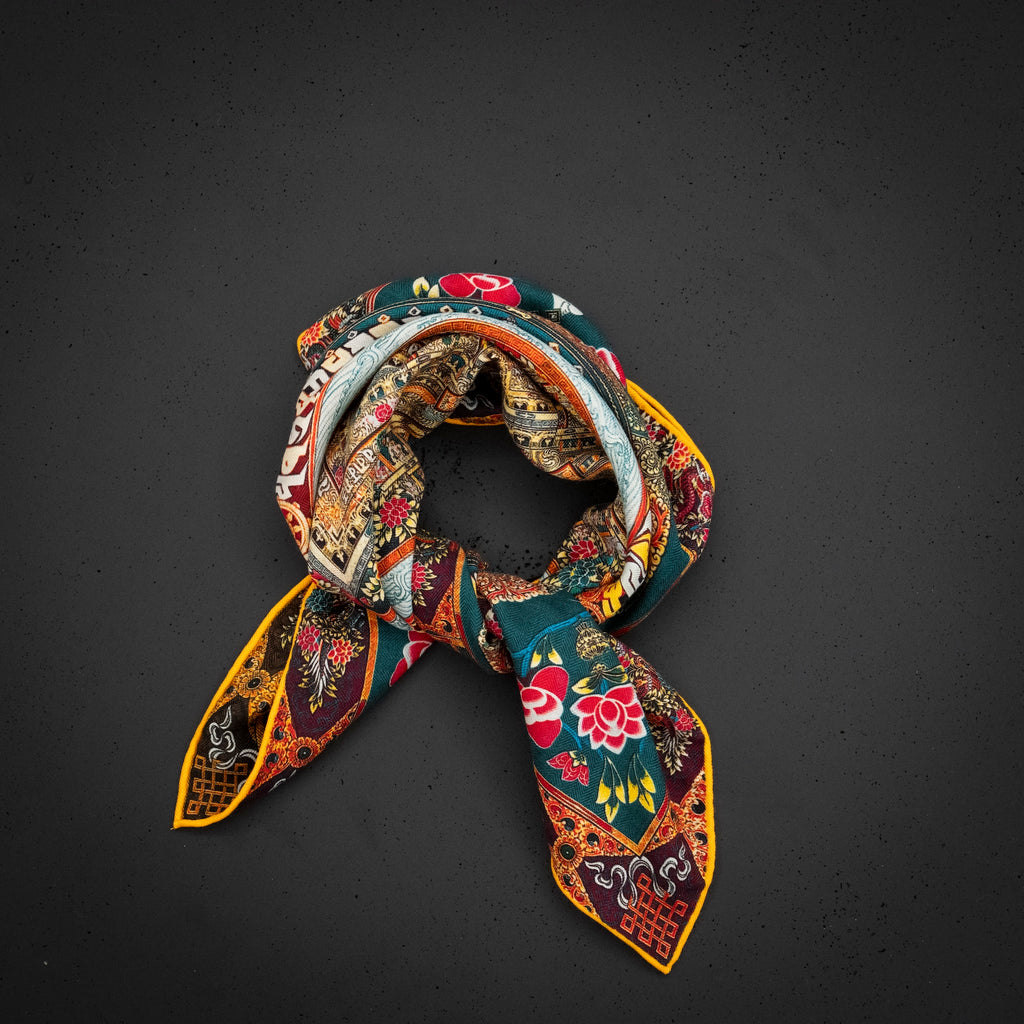 KAIYI 70x70CM Silk-Wool Scarf in Luxurious Print for Women Fashion and Gift (SW65-09)