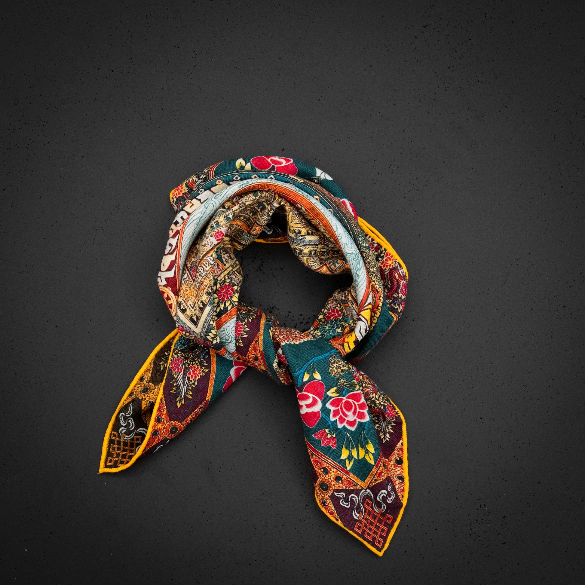 KAIYI 70x70CM Silk-Wool Scarf in Luxurious Print for Women Fashion and Gift (SW65-09)