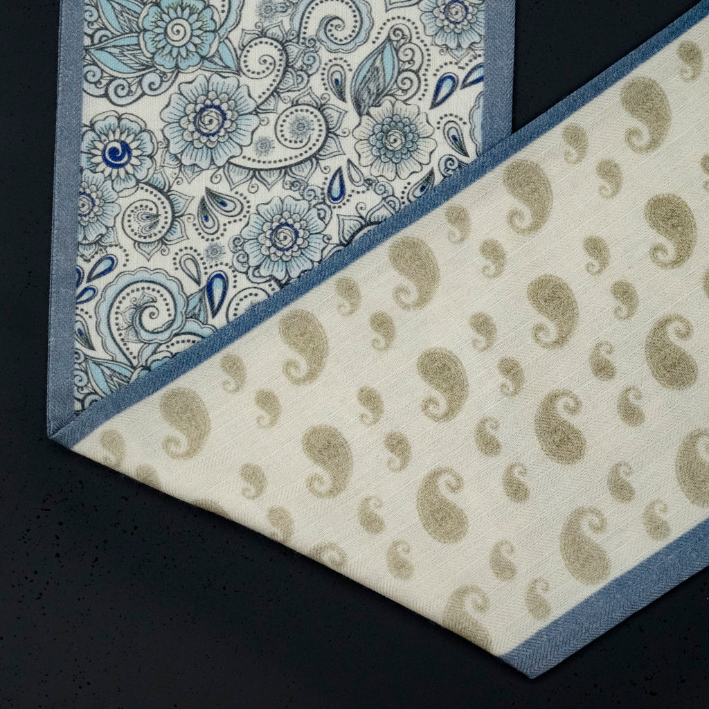 KAIYI 15x150CM Silk-Wool Scarf in Double-Sided Luxurious Print for Women Fashion and Gift (SW15-07)