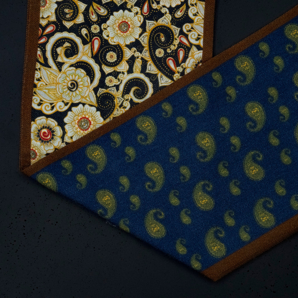 KAIYI 15x150CM Silk-Wool Scarf in Double-Sided Luxurious Print for Women Fashion and Gift (SW15-05)