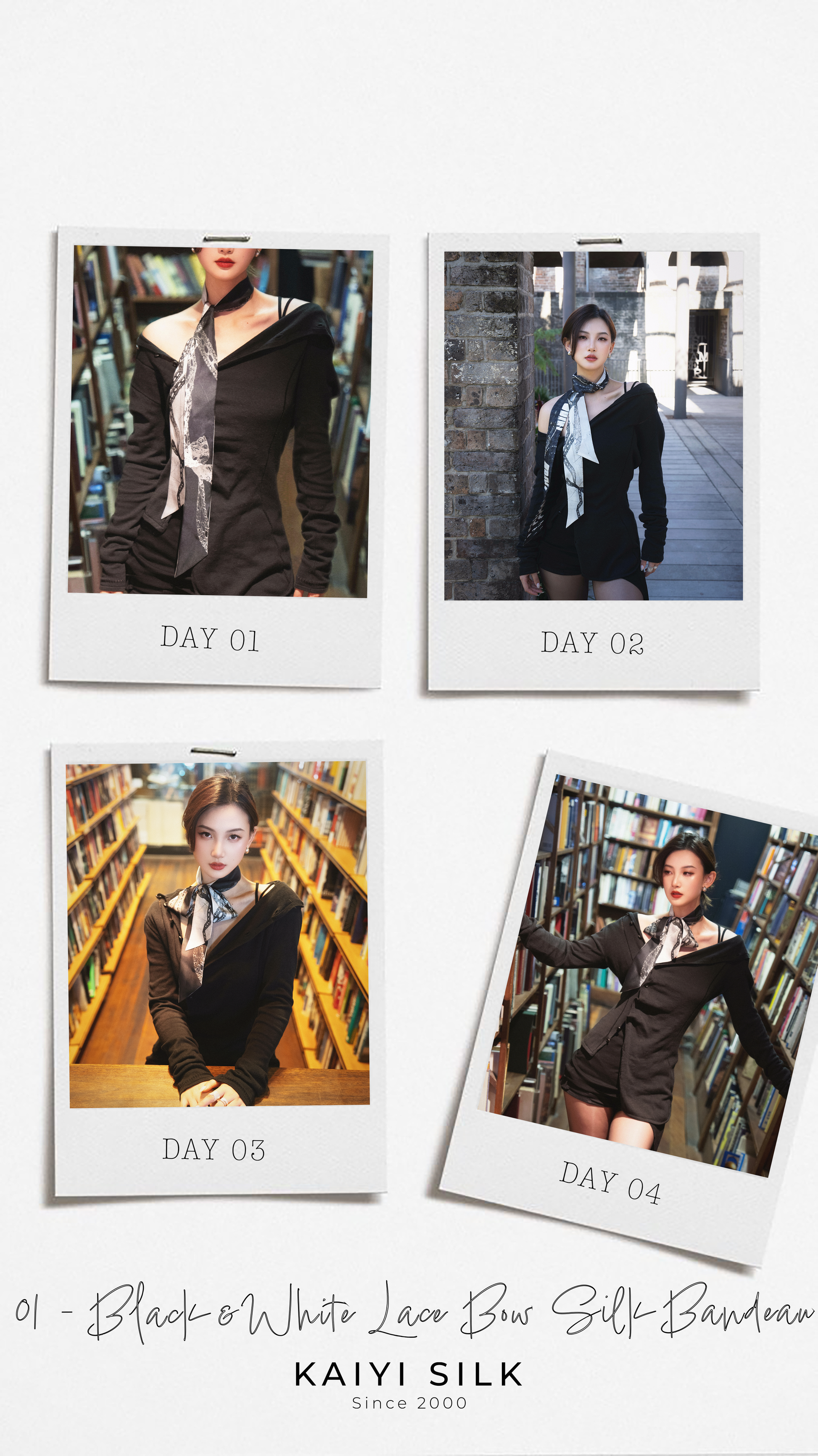 MOOD BOARD 01 - Vintage Vibe Black & White Lace Bow Silk Bandeau